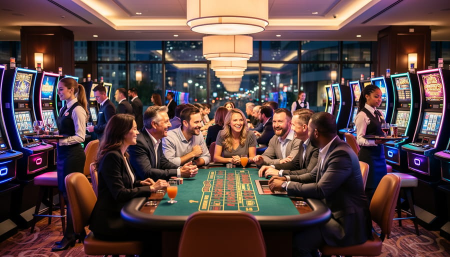 Interior view of Vancouver casino gaming floor with slot machines and ambient lighting