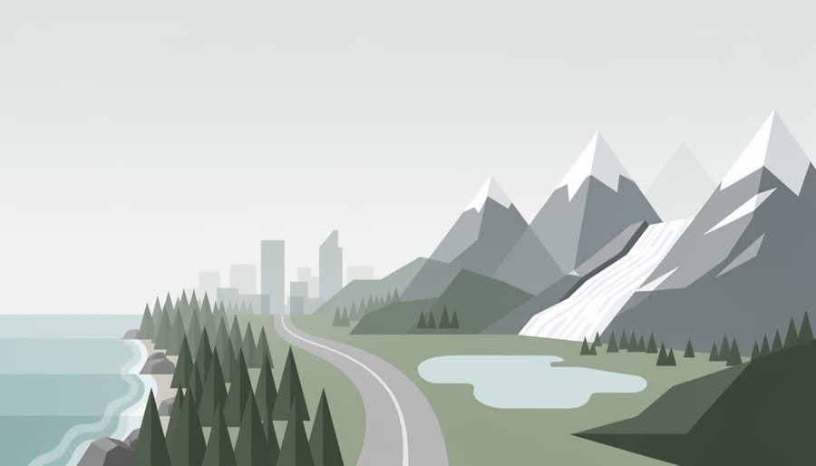Panoramic view suggesting the range of coastal rainforest and alpine mountains across British Columbia national parks